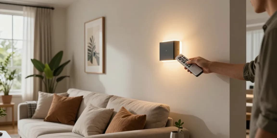 Aplice LED moderne care luminează un living elegant și confortabil.
