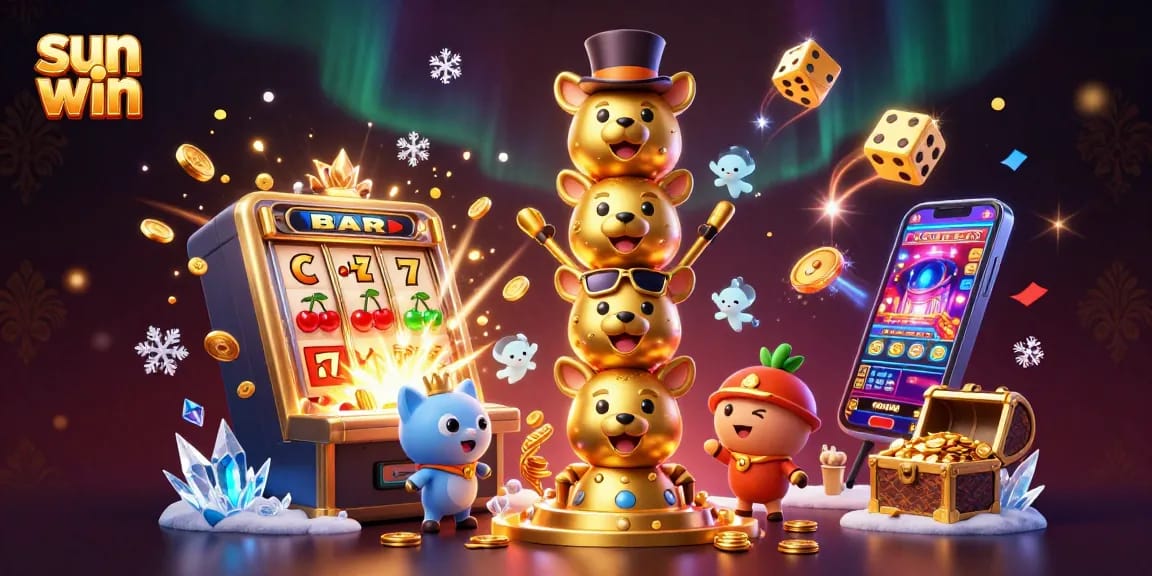 Win big with sun win in this vibrant, engaging 3D casino-themed illustration.