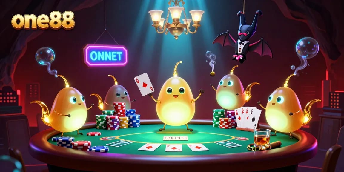 one88 dealer showcases vibrant poker action with glowworms lighting the casino scene