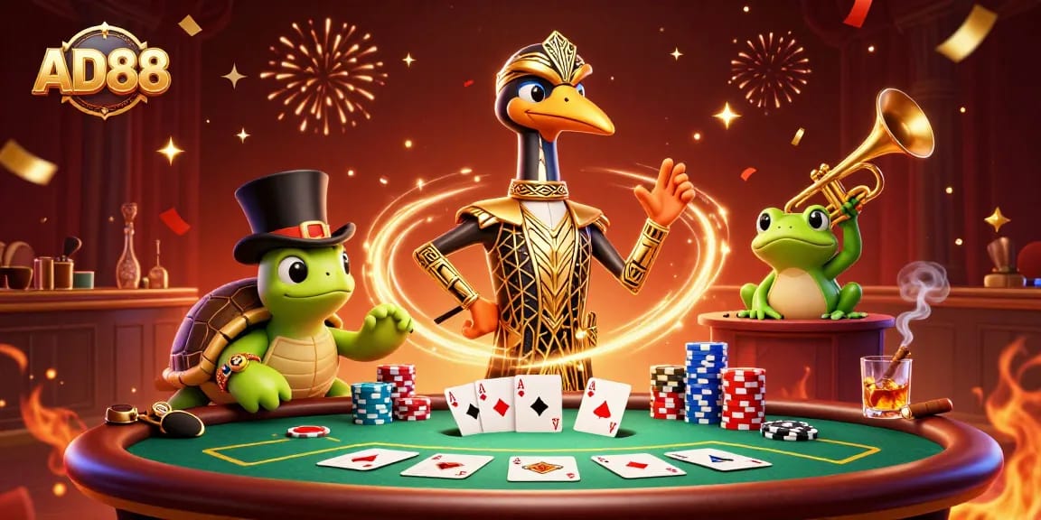 Experience thrilling adventures at AD88 with vibrant casino action and colorful characters.