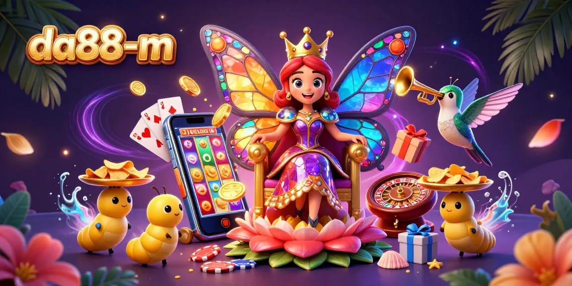Experience the vibrant world of da88-m with a dazzling butterfly queen in this captivating casino scene.