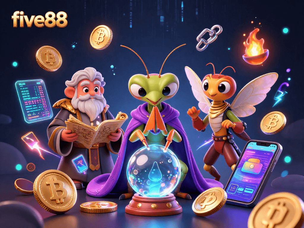 Experience the exciting world of five88 with a vibrant casino-inspired illustration.