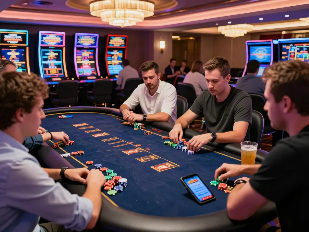Players enjoying vibrant gaming at an online casino not on gamstop with modern setups and lively atmosphere.