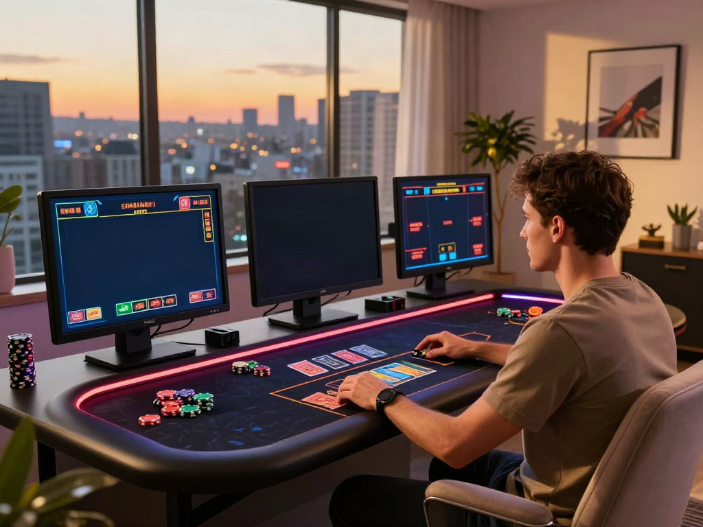 Engaging online casino not on gamstop gaming scene at home with vibrant decor.