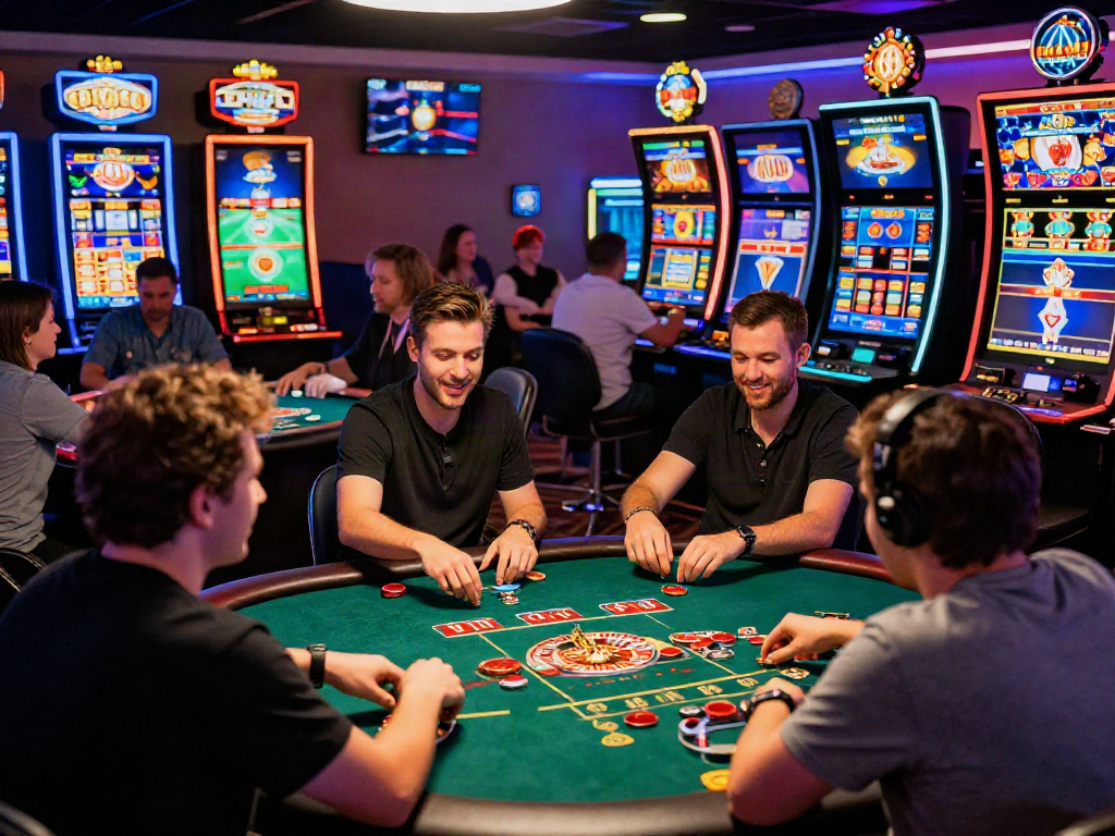 Exciting gameplay scene at an online casino not on Gamstop with vibrant lights and players engaged.