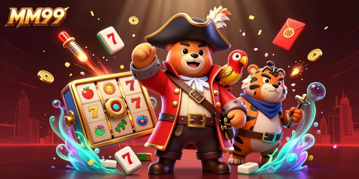 Experience dynamic gameplay at MM99 with pirate-themed characters amidst vibrant casino elements and rich visuals.