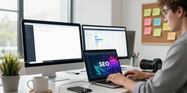 SEO specialist utilizing instant indexing tools in a modern workspace.