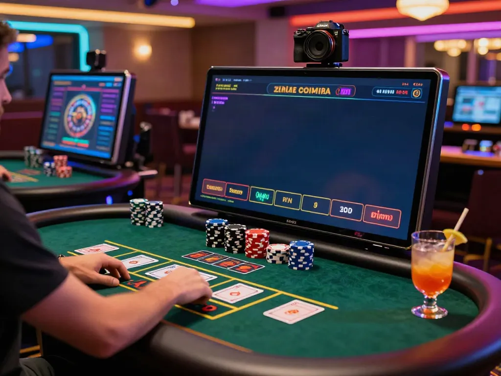 Exciting online casino gaming setup featuring roulette and poker elements outside Gamstop.