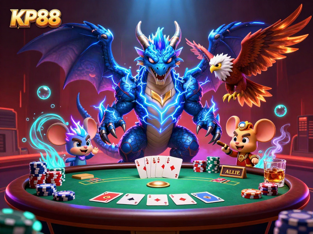 Engaging KP88 casino scene showcasing vibrant characters and poker elements.