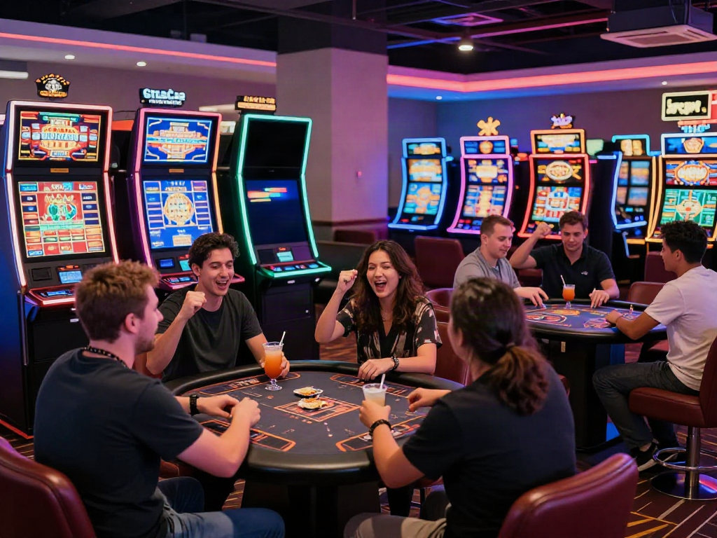 Exciting scene of players at a vibrant online casino not on GamStop.