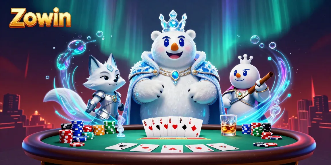 Experience the thrill of Zowin with an epic casino scene featuring colorful poker elements.