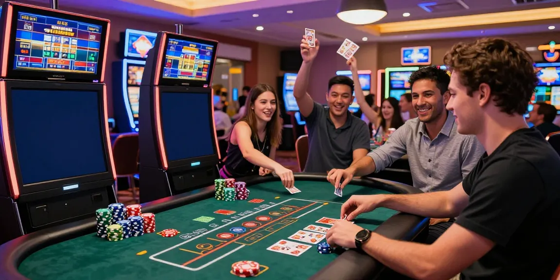 Exciting scene at an online casino not on gamstop with players engaged in lively gaming.