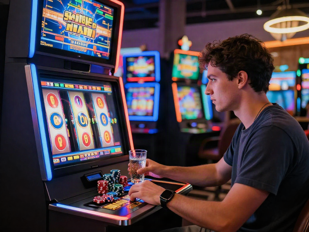 Player enjoying an exhilarating online casino not on gamstop experience surrounded by vibrant lights.