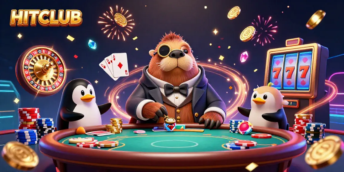 Experience thrill at HITCLUB with a sophisticated gaming scene featuring a jolly walrus and friends.