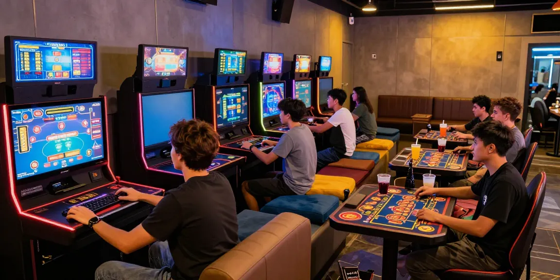 Exciting gaming lounge scene with friends enjoying online casino not on gamstop activities and vibrant atmosphere.