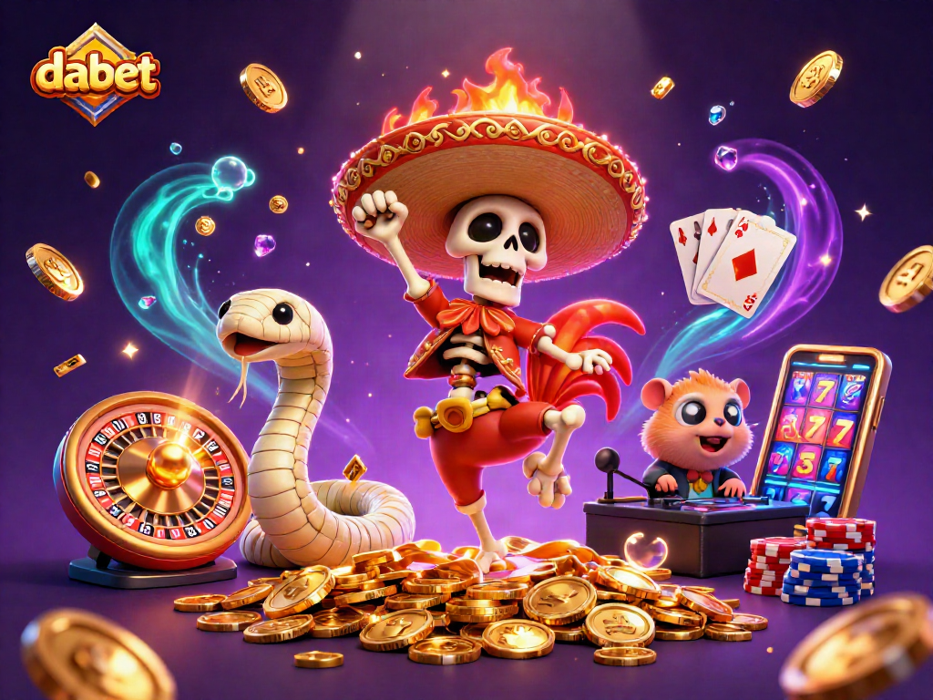 Experience gaming excitement with dabet featuring a dynamic dance on golden coins with colorful casino elements.