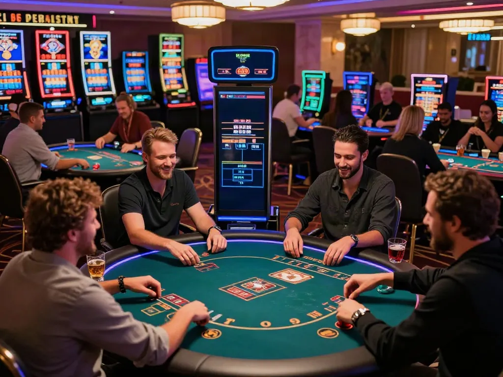 Engaging scene of players enjoying an online casino not on gamstop, with vibrant games and lively atmosphere.
