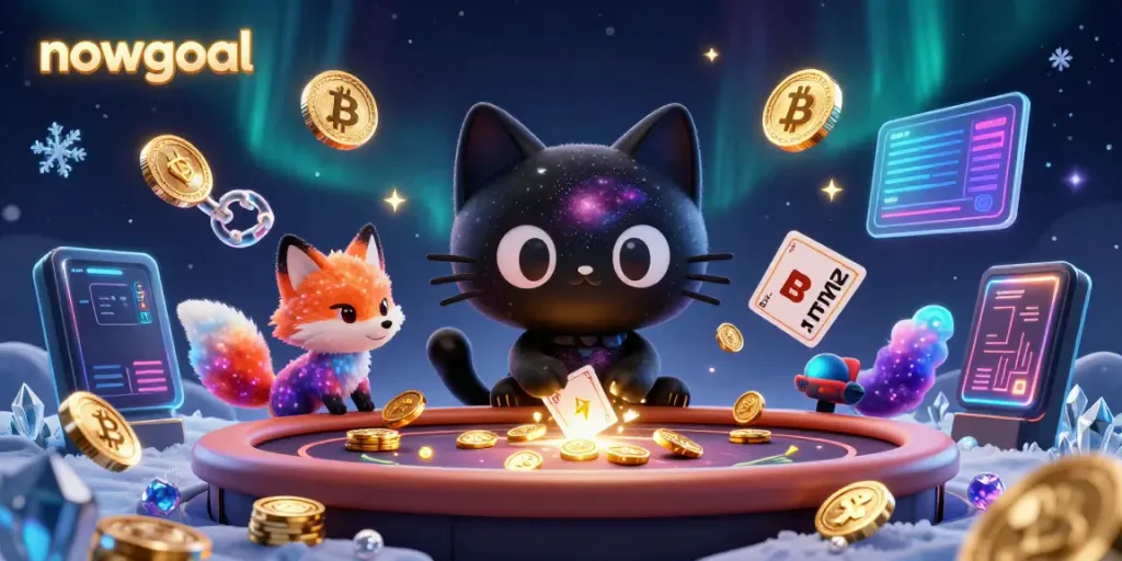 Engage with nowgoal's immersive cosmic casino, where a black hole cat attracts golden chips in a vibrant scene.