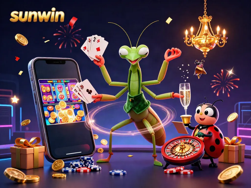 Experience vibrant casino excitement with sunwin's dynamic 3D illustration showcasing immersive gaming elements.