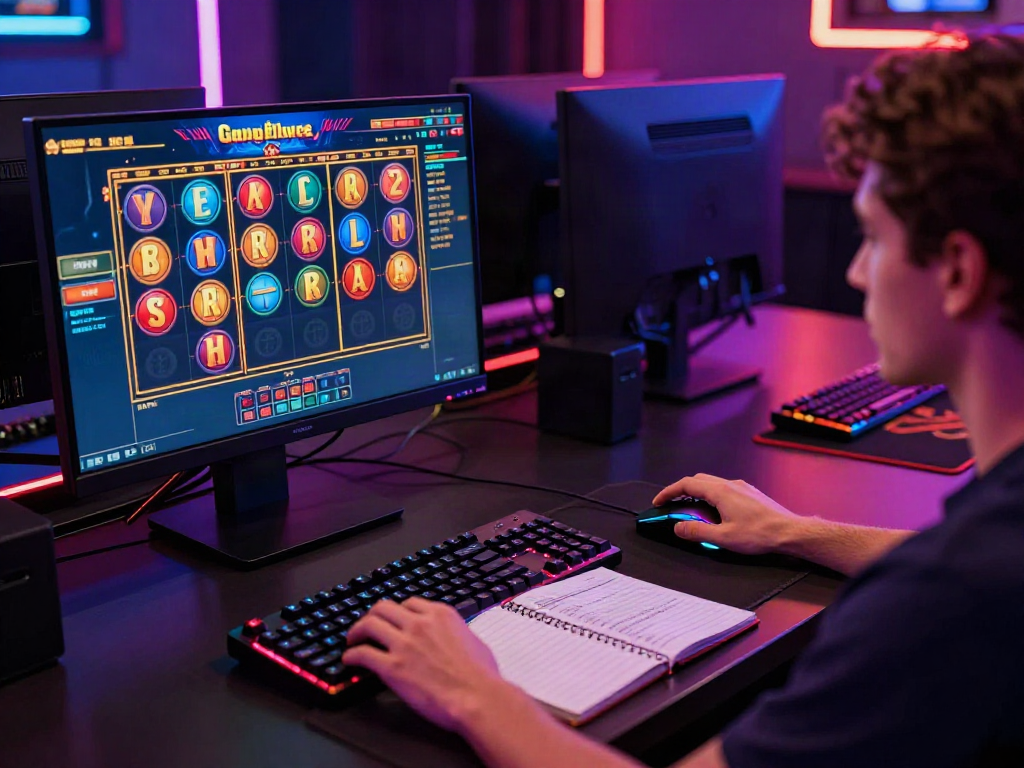 Person playing at an online casino not on Gamstop, with vibrant graphics and modern gaming setup.
