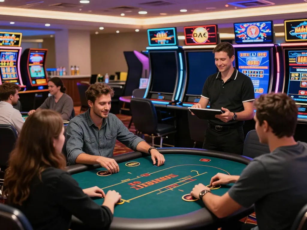 Players enjoying games at an online casino not on gamstop, showcasing vibrant atmosphere and modern tech.