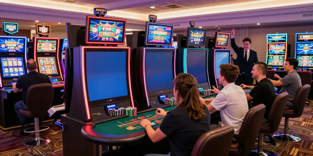 Players enjoying an exciting online casino not on gamstop with vibrant machines and friendly atmosphere.