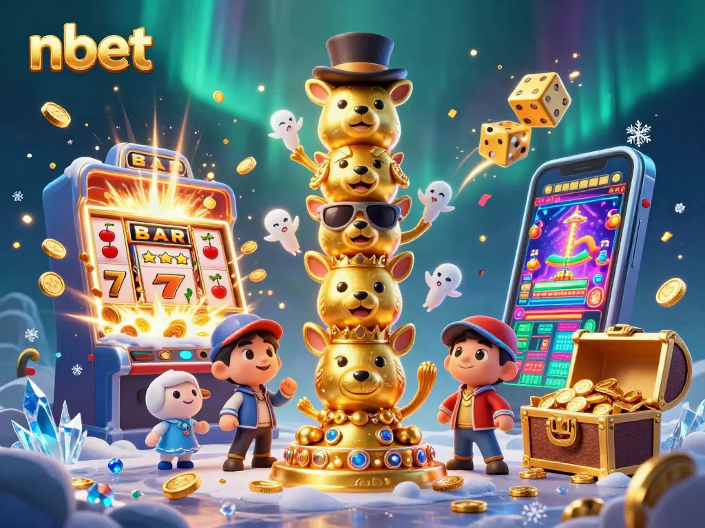 Experience excitement with nbet's jackpot scene featuring lively 3D characters, casino elements, and a dynamic atmosphere.
