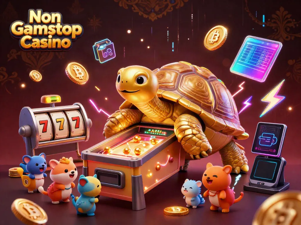 Experience excitement at a Non Gamstop Casino with our vivid 3D illustration of gaming action and colorful characters.