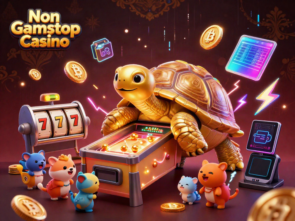 Experience excitement at a Non Gamstop Casino with our vivid 3D illustration of gaming action and colorful characters.