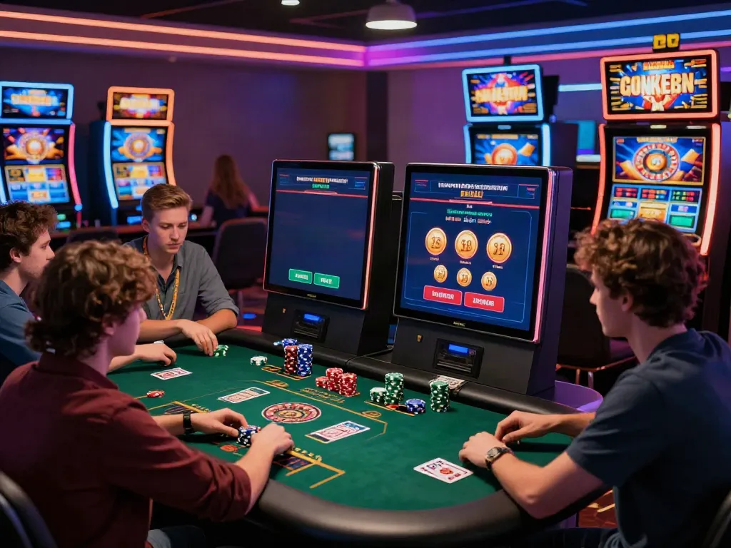 Players interacting with an online casino not on gamstop, engaging in vibrant gaming activities.
