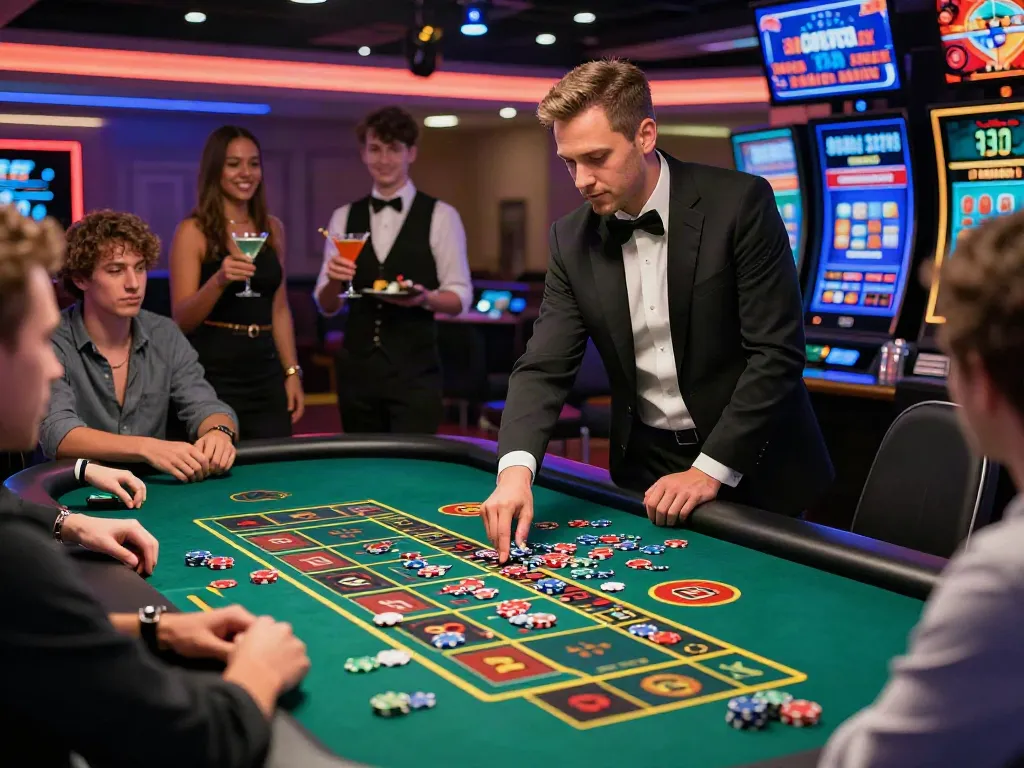Exciting online casino scene highlighting non-GamStop gaming with enthusiastic players and vibrant atmosphere.