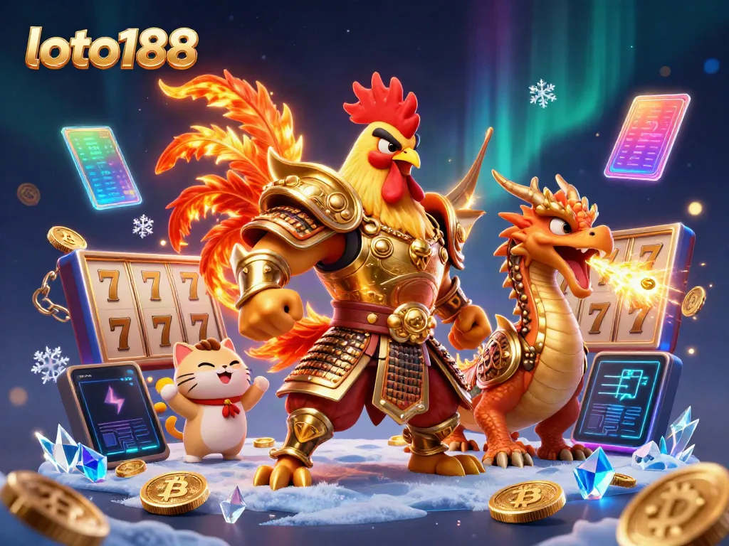 Engage with the exciting universe of loto188 through this vibrant 3D illustration showing dynamic gaming elements.