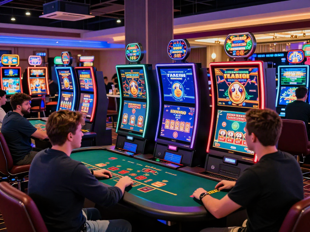 Players enjoying games at an online casino not on Gamstop in a vibrant, energetic atmosphere.