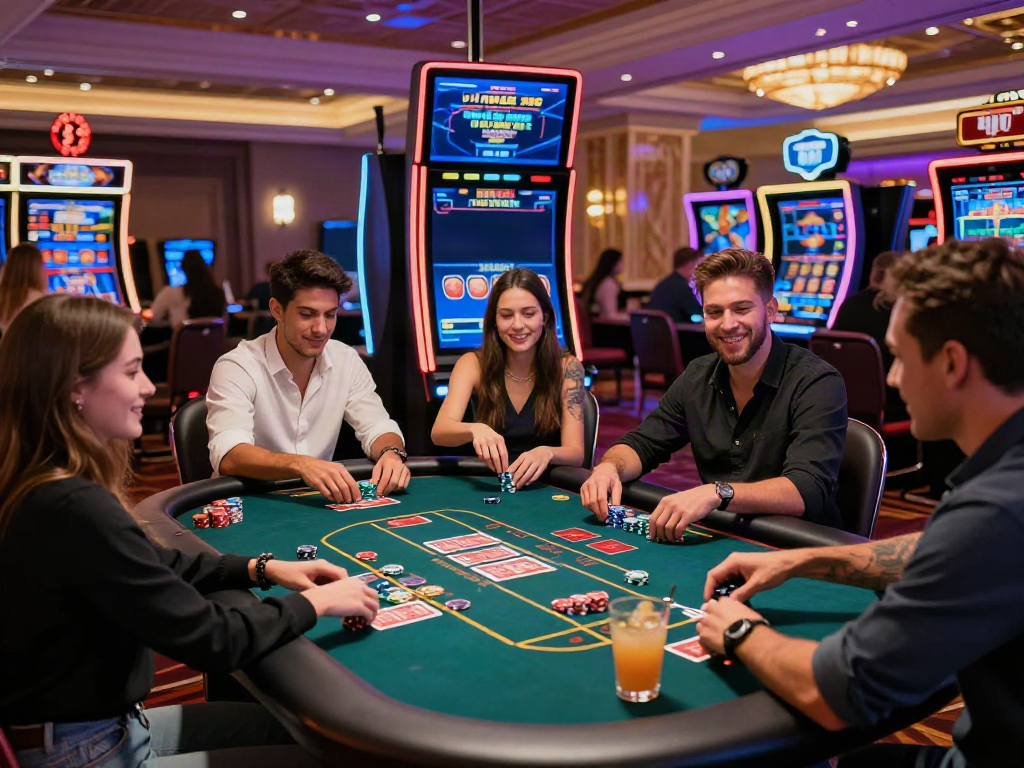 Exciting online casino not on gamstop scene with players enjoying a vibrant gaming atmosphere.