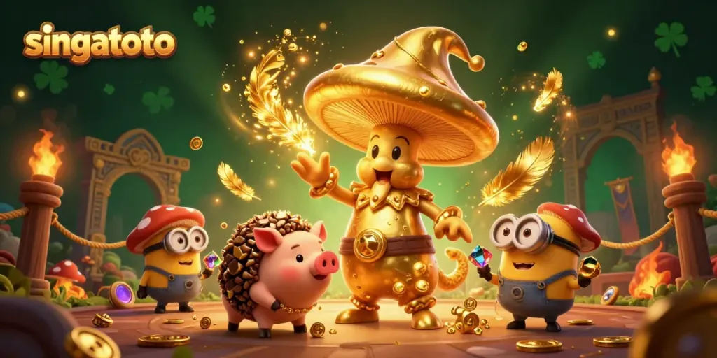 Engage with singatoto's thrilling casino magic featuring treasure-hunting mushroom wizard and vibrant gaming elements.