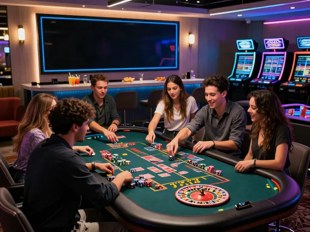 Exciting gaming session at an online casino not on gamstop, showcasing diverse players and vibrant ambiance.
