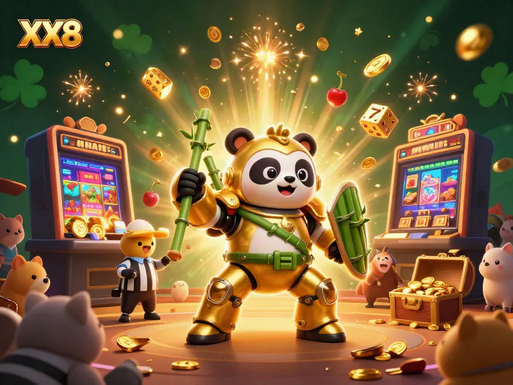 Experience thrilling jackpot moments with XX8’s 3D casino illustration showcasing dynamic game elements.