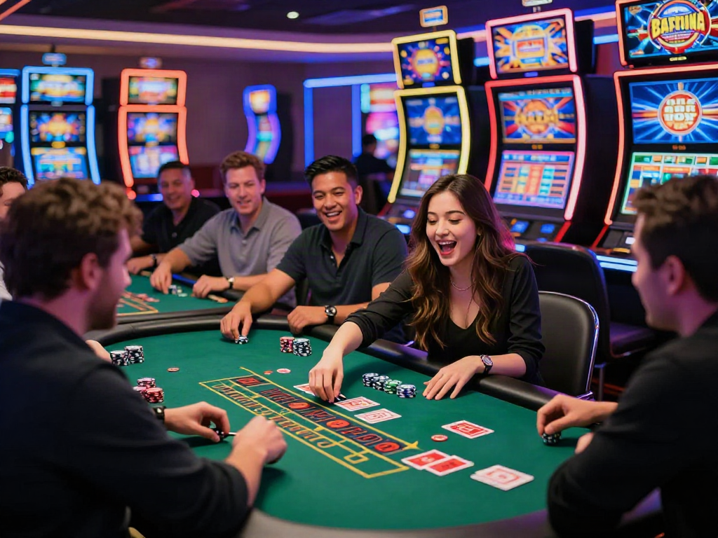 Exciting online casino not on gamstop scene with diverse players at blackjack table.