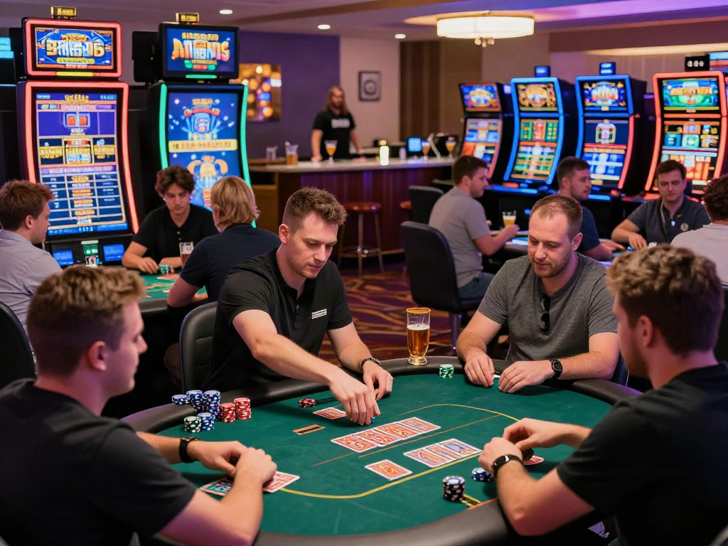 Players enjoying a lively online casino not on gamstop experience, engaging in games amidst vibrant atmosphere.