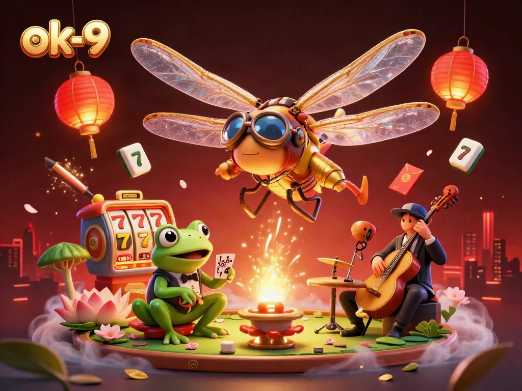 Experience exhilarating casino action at ok-9, where a dragonfly pilot leads a vibrant gaming scene filled with jackpots and fun.
