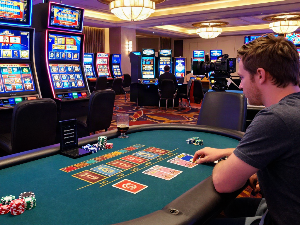 Excited player at an online casino not on GamStop enjoying vibrant games and promotions.