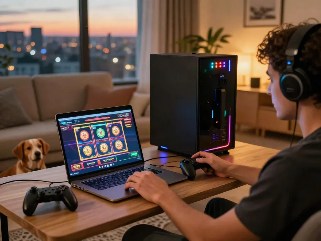 Person enjoying an online casino not on gamstop experience in a stylish living room.