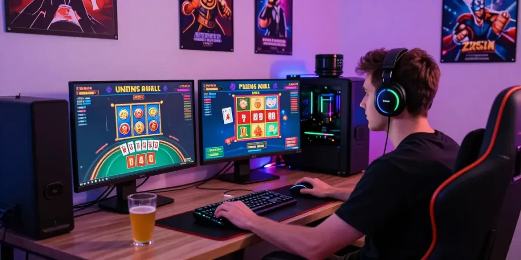 Engaging online casino not on gamstop gaming setup with vibrant visuals and advanced gaming gear.