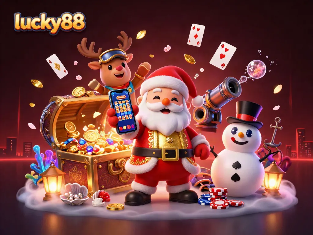 Join lucky88 for exciting jackpot slots with festive casino characters and vibrant gaming elements.
