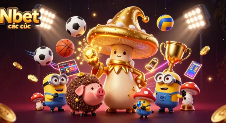 Nbet các cược presents a vibrant and dynamic 3D illustration of a magical scene showcasing betting excitement with sports elements.