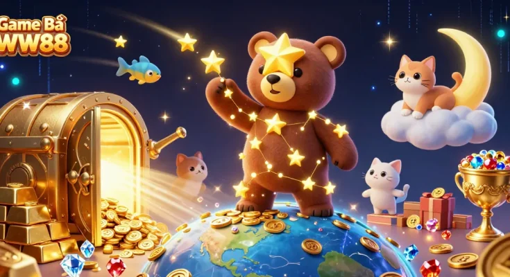 Engage in exciting Game Bài WW88 with 3D cartoon characters and vibrant casino elements.