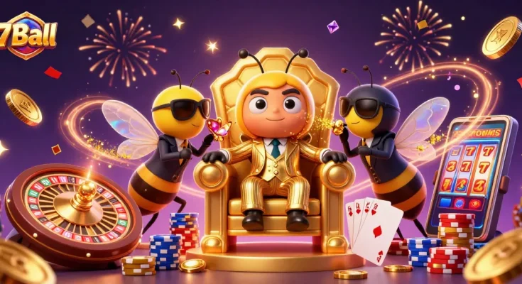 Experience the excitement of 7Ball's casino with a vivid 3D bumblebee mob boss scene.